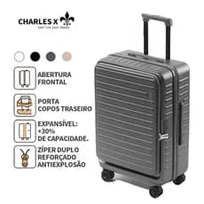CHARLES X Mala com Abertura Lateral, Multifuncional, 20% Expansível, com Porta-Copos