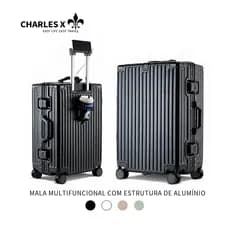 CHARLES X Mala Alumínio Estrutura em ABS  PC  Multifuncional com Com porta copos  20 or 28 Polega