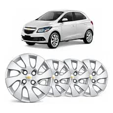 Jogo 4 Calotas Gm Chevrolet Todos Aro 13 Prata Emblema Preto