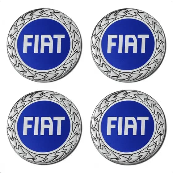 Jogo 4 Emblema Calota E Roda Fiat Adesivo Azul Resinado 48mm