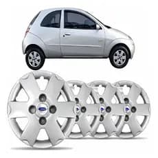 Jogo 4 Calotas Aro 13 Ford Ka 2003 Prata + Emblemas Logo
