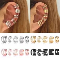 Ear Cuffs Conjunto Moda - Sem Perfuração Folha Strass e Dupla Faixa Acessório para Orelha