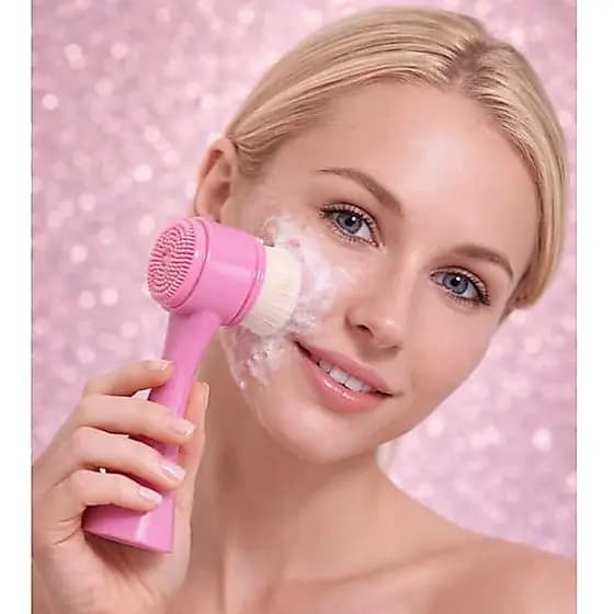 Escova de Limpeza Facial 2 em 1 Esponja Cerdas Macias Ponta Dupla de Silicone Esfoliante