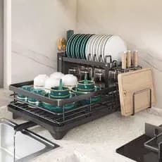 Escorredor de pratos e tigelas suporte de armazenamento de aço carbono prateleira de cozinha