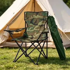 Cadeira de Camping Dobrável com Suporte de Copo + Bolsa de Transporte - Resiste Até 150Kg para Pesca e Praia