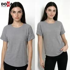 Blusa Feminina Básica Moletinho Texturizado Cinza – Camiseta Manga Curta Confortável