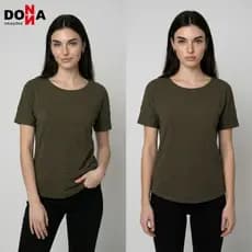Blusa Feminina Básica Moletinho Texturizado Verde Militar – Camiseta Manga Curta Casual