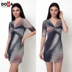 Vestido Curto Estampado com Torção Frontal em Tule