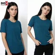 Blusa Feminina Moletinho Texturizado Azul Petróleo – Camiseta Básica Manga Curta