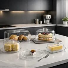 Kit Acrílico Premium Completo Mesa Posta – Boleira, Queijeira, Mantegueira, Porta-Pães e Bandeja