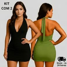 Kit 2 Vestidos mini Curto Frente Única Amarração Ajustável Costa Nua Verão Malha Summerplex Premium tubinho virginia