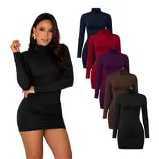 Vestido Curto Manga Longa Gola Alta Inverno Quentinho