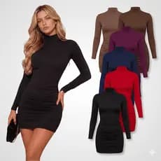Vestido Feminino Tubinho Manga Longa Gola Alta Curto Malha Fria Premium Inverno Moda Gringa