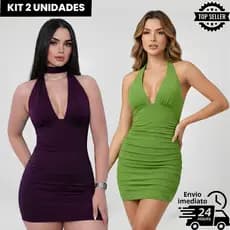 Kit 2 Vestidos Tubinho Curto Feminino Amarração Multiformas Frente Única Elegante Estilo Moda Gringa