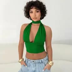 Blusa Cropped Verão Amarração Multiformas Moda Feminina Casual Elegante Tecido Malha Fria Premium