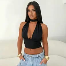 Cropped Feminino Amarração Costas Abertas Forrado Frente Unica Tecido Summerplex Premium Macio Top