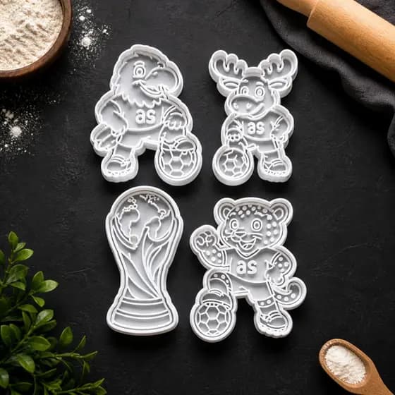 Kit Cortador de Biscoito Copa do Mundo Mascotes e Troféu Molde Futebol
