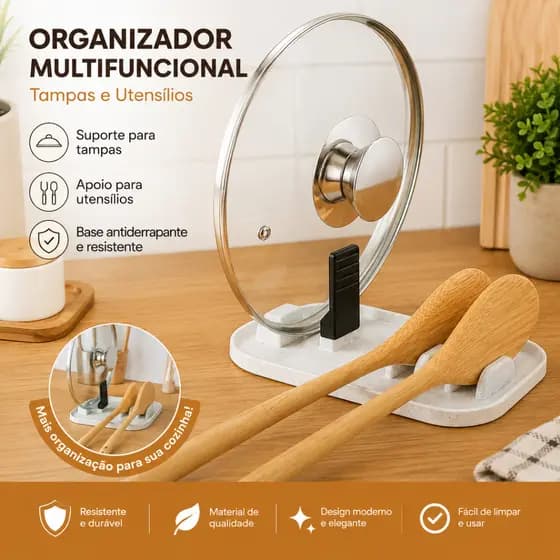 Suporte para Colher e Tampa de Panela Organizador de Cozinha Descanso para Utensílios