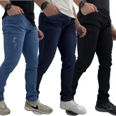 Kit com 3 Calças Jeans Masculina Premium Skinny Corte tradicional Basico com Lycra Lavagem Clara Escura ou Preta