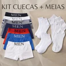 Kit 10 Cuecas Boxer + Meias Adulto 3 6 10 Unidades Microfibra
