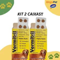 Vermitril Caes Anti Pulgas Carrapatos Vermes Sarnas  6mg 8 Comprimidos Trata 30kg
