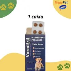 Vermitril Caes Anti Pulgas Carrapatos Vermes Sarnas  12mg 4 Comprimidos Trata até 60kg