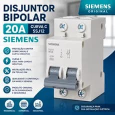Disjuntor Bipolar Siemens 20A Curva C 5SJ12 DIN Proteção Elétrica Original