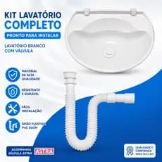 Kit Lavatório Branco Completo com Válvula Astra + Sifão Flexível PVC 50cm Pronto para Instalar