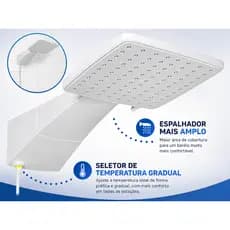Chuveiro Eletrônico Hydra Quadratta 220V 7700W Branco Original Controle Eletrônico Alta Vazão