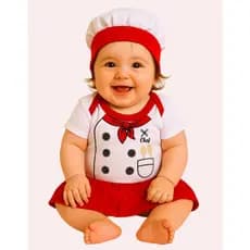 Body Infantil Chef de Cozinha com Chapéu Fantasia Bebê Menina Mesversário Cozinheira