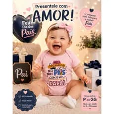 Body Bebê Menina Meu Primeiro Dia dos Pais Com Meu Papai Faixa Presente Homenagem Ensaio Fotográfico