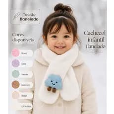 Cachecol Infantil Menina Flanelado Pelúcia Nuvem Inverno Quentinho Fofo Frio