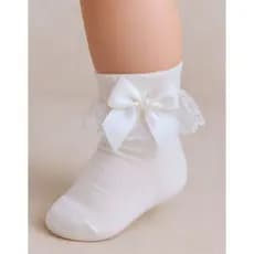 Meia Infantil Bebê Com Renda e Laço Lateral Delicada Confortável Menina Elegante