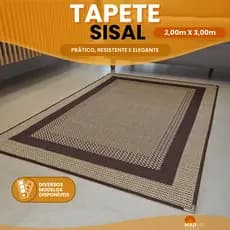 Tapete Sisal 200x300 cm Lancer Sisllê Antiderrapante com Cantoneira Aço Cromado Sala Quarto Escritório Consultório