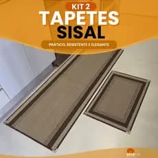 Kit Tapetes Passadeira 66x180 cm + Capacho 50x80 cm Sisal Antiderrapante Cozinha Beira Pia Cama Lancer