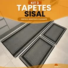 Kit Tapete 1 Passadeira 66x180 cm + 2 Capachos 50x80 cm Sisal Antiderrapante Cozinha Beira Pia Cama Lancer