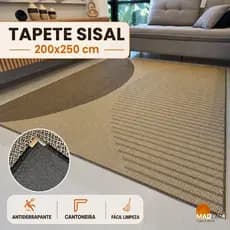 Tapete Sisal 200x250 cm Lancer Sisllê Antiderrapante com Cantoneira Aço Cromado Quarto Sala Escritório