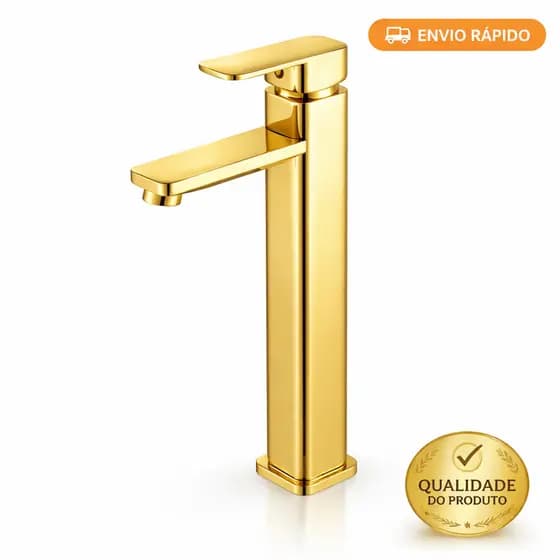 Torneira Misturador Monocomando Banheiro Lavabo Inox 304 Dourado Quente Frio