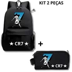 Mochila Cr7 Cristiano Ronaldo + Necessaire Estojo Grande Mochilas Escolar Masculina Bolsa Escolar Menino Futebol