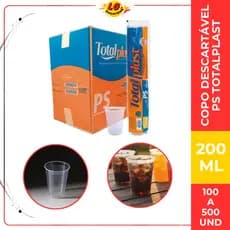 Copo Descartável PS 200ml Totalplast Transparente Para Água Refrigerante Festa e Uso Comercial