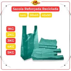 Sacola Reciclada 30x45 e 40x50 Plástica Sustentável Resistente Comércio Mercado
