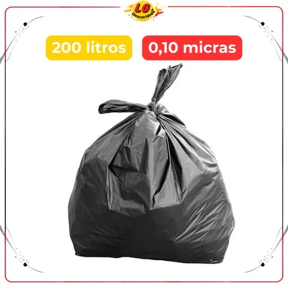 Saco de Lixo 200 Litros 100 Unidades Resistente Uso Doméstico Comercial Limpeza Organização