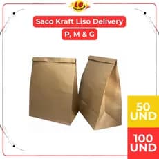 Saco Kraft Liso Delivery 50 e 100 Unidades Embalagem para Lanches Refeições Restaurante