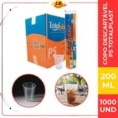 Copo Descartável PS 200ml 1000und Totalplast Transparente Água Refrigerante Festa e Uso Comercial