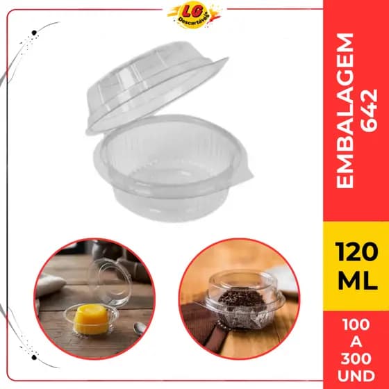 Embalagem S642 Redonda 120ml Descartável Transparente Para Doces Sobremesas Molhos e Delivery