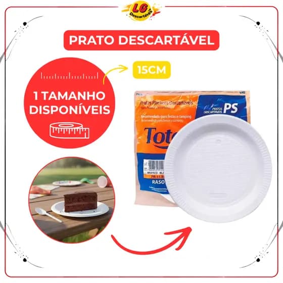 Prato Descartável Totalplast 15cm 1000und Refeição Festa Aniversário Resistente Branco