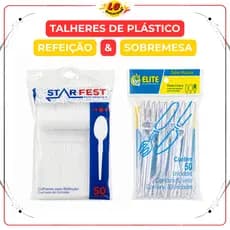Talheres de Plástico Starfesta Elite 100und Refeição e Sobremesa Resistentes Descartáveis Festa