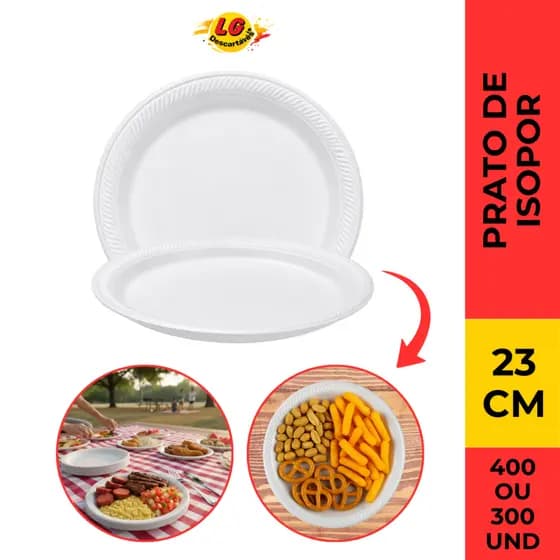 Prato de Isopor Ultratherm 23cm Descartável Para Refeições Festas Marmitas Eventos e Delivery