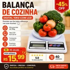 Balança de Cozinha Digital 10kg Precisão Eletrônica com Tela LCD portátil pilha