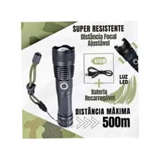 Lanterna Tática Portátil Bateria Recarregável Luz LED com Alça